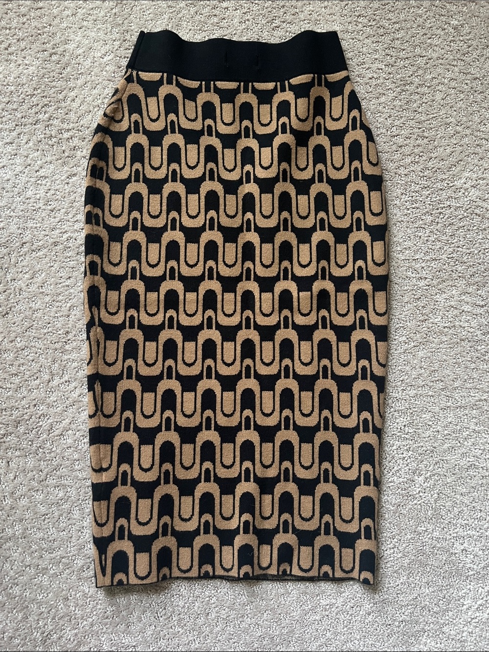 Anthropologie Maeve Black and Tan Geometric Knit Pencil Sweater Skirt